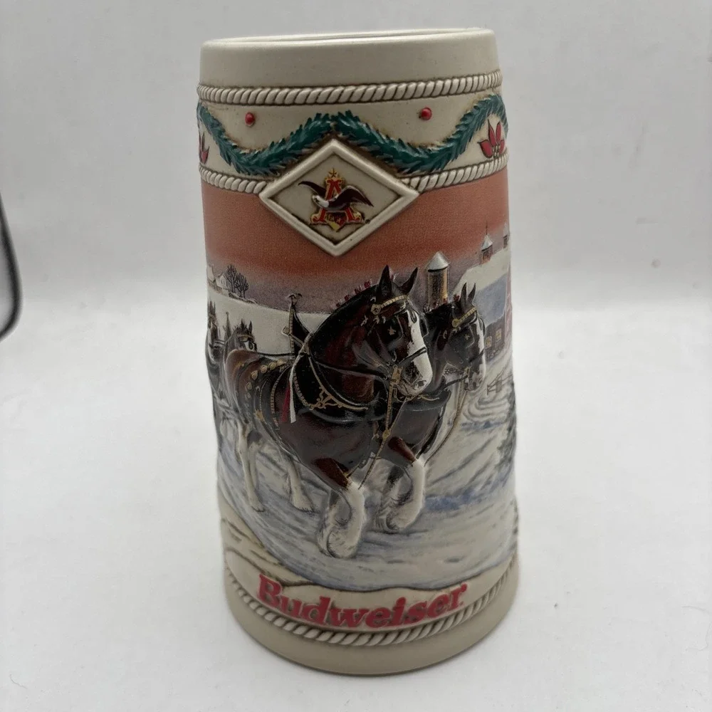 Vintage‎ 1996 Budweiser Holiday Stein Christmas Beer Mug American Homestead